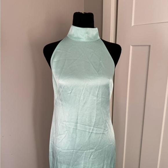 Lapointe Satin Halter Gown 4 Seafoam - Picture 4 of 12